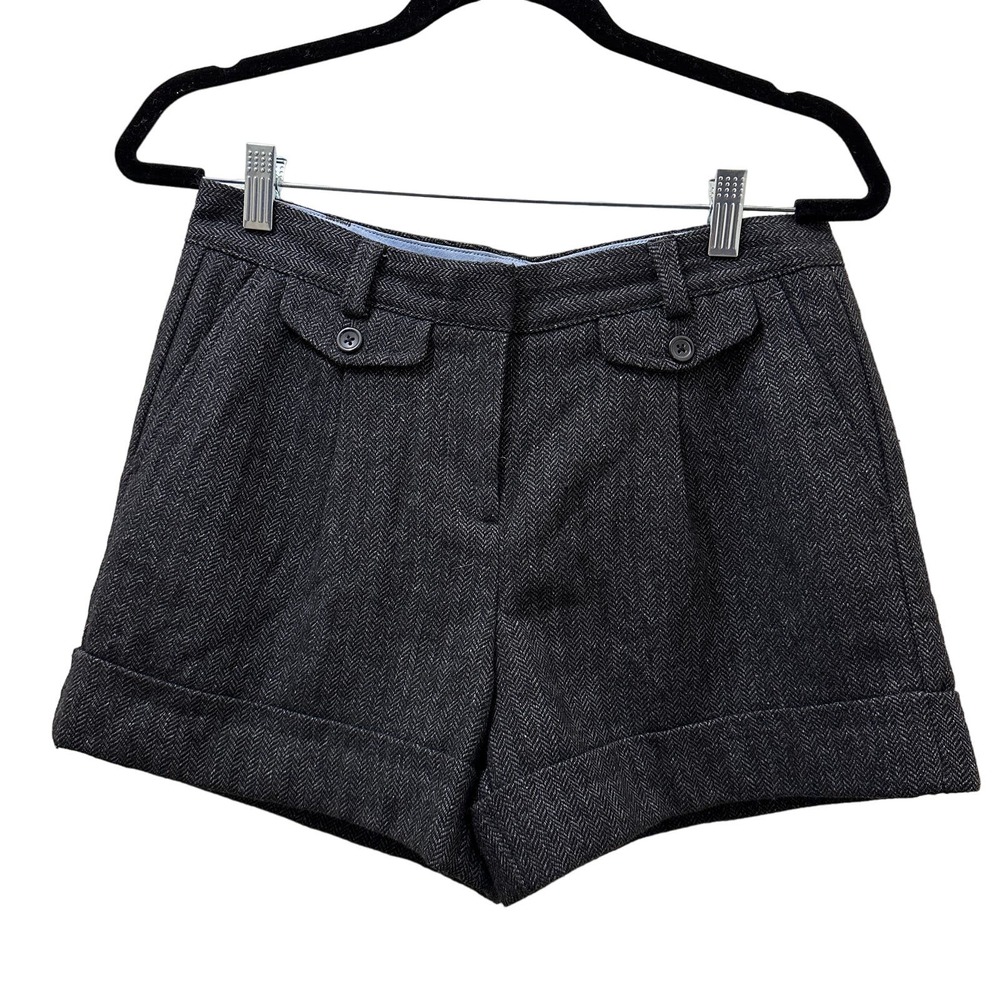 Land's End Canvas 1963 Woven Wool Short Shorts Herringbone Gray Size 4 Academia - Picture 1 of 10